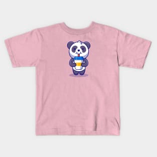 Cute Panda Drink Coffee Cartoon Kids T-Shirt